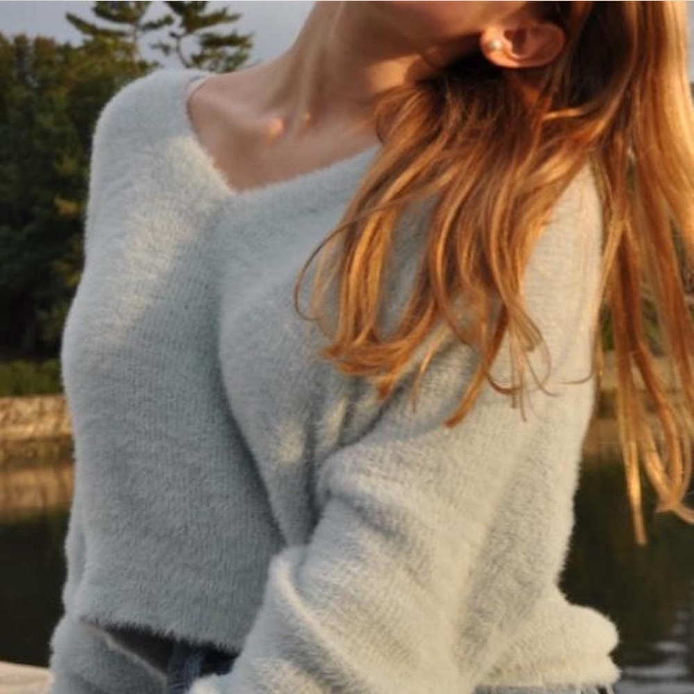 Topshop Light Blue V-Neck Sweater